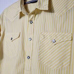 Ralph Lauren Men's Yellow White Western Style Striped Sleeves Snap Button Sz 10